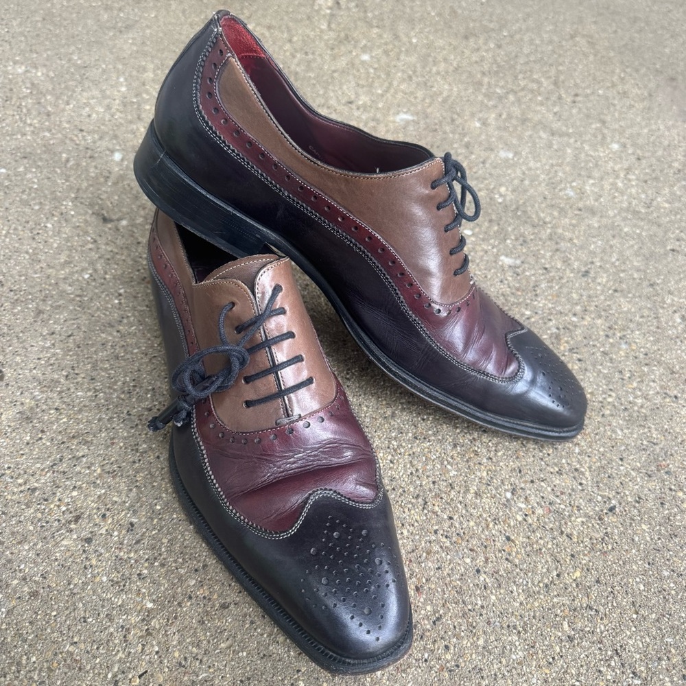 Mezlan Dress Shoe Tri Color Beown Burgundy Balck Spectator Wing tip 9 capua